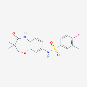 molecular formula C18H19FN2O4S B2561415 N-(3,3-dimethyl-4-oxo-2,3,4,5-tetrahydrobenzo[b][1,4]oxazepin-8-yl)-4-fluoro-3-methylbenzenesulfonamide CAS No. 922125-61-9