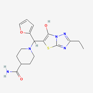molecular formula C17H21N5O3S B2561457 1-((2-乙基-6-羟基噻唑并[3,2-b][1,2,4]三唑-5-基)(呋喃-2-基)甲基)哌啶-4-甲酰胺 CAS No. 886909-27-9