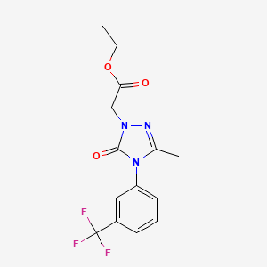 molecular formula C14H14F3N3O3 B2561472 Ethyl-2-{3-Methyl-5-oxo-4-[3-(Trifluormethyl)phenyl]-4,5-dihydro-1H-1,2,4-triazol-1-yl}acetat CAS No. 861206-69-1