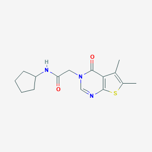 molecular formula C15H19N3O2S B256149 N-cyclopentyl-2-(5,6-dimethyl-4-oxothieno[2,3-d]pyrimidin-3(4H)-yl)acetamide 