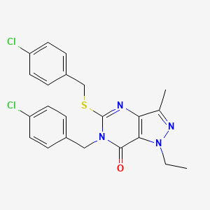 molecular formula C22H20Cl2N4OS B2561530 6-(4-氯苄基)-5-((4-氯苄基)硫代)-1-乙基-3-甲基-1H-吡唑并[4,3-d]嘧啶-7(6H)-酮 CAS No. 1359083-51-4