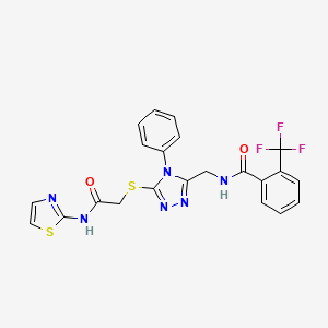 B2561534 N-((5-((2-oxo-2-(thiazol-2-ylamino)ethyl)thio)-4-phenyl-4H-1,2,4-triazol-3-yl)methyl)-2-(trifluoromethyl)benzamide CAS No. 391933-83-8