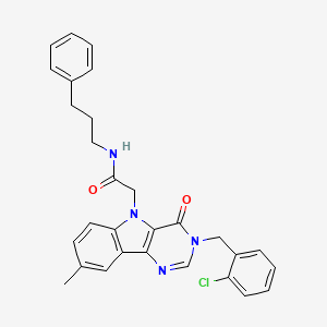 B2561549 2-(3-(2-chlorobenzyl)-8-methyl-4-oxo-3H-pyrimido[5,4-b]indol-5(4H)-yl)-N-(3-phenylpropyl)acetamide CAS No. 1189893-58-0