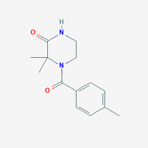 molecular formula C14H18N2O2 B256157 3,3-Dimethyl-4-[(4-methylphenyl)carbonyl]piperazin-2-one 