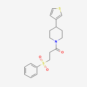 molecular formula C18H21NO3S2 B2561572 3-(Phenylsulfonyl)-1-(4-(thiophen-3-yl)piperidin-1-yl)propan-1-one CAS No. 1396717-40-0
