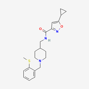molecular formula C21H27N3O2S B2561588 5-cyclopropyl-N-((1-(2-(methylthio)benzyl)piperidin-4-yl)methyl)isoxazole-3-carboxamide CAS No. 1421585-19-4