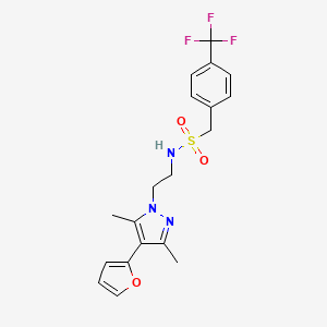 molecular formula C19H20F3N3O3S B2561589 N-(2-(4-(furan-2-yl)-3,5-dimethyl-1H-pyrazol-1-yl)ethyl)-1-(4-(trifluoromethyl)phenyl)methanesulfonamide CAS No. 2097868-27-2