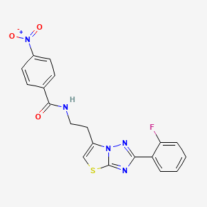 molecular formula C19H14FN5O3S B2561618 N-(2-(2-(2-氟苯基)噻唑并[3,2-b][1,2,4]三唑-6-基)乙基)-4-硝基苯甲酰胺 CAS No. 897612-59-8