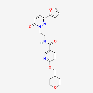 molecular formula C22H24N4O5 B2561632 N-(2-(3-(呋喃-2-基)-6-氧代哒嗪-1(6H)-基)乙基)-6-((四氢-2H-吡喃-4-基)甲氧基)烟酰胺 CAS No. 2034448-66-1