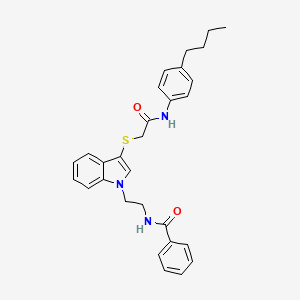 molecular formula C29H31N3O2S B2561640 N-(2-(3-((2-((4-丁基苯基)氨基)-2-氧代乙基)硫代)-1H-吲哚-1-基)乙基)苯甲酰胺 CAS No. 851715-29-2