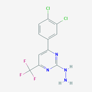 molecular formula C11H7Cl2F3N4 B2561641 4-(3,4-二氯苯基)-2-肼基-6-(三氟甲基)嘧啶 CAS No. 862658-93-3