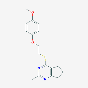 molecular formula C17H20N2O2S B256165 4-{[2-(4-methoxyphenoxy)ethyl]sulfanyl}-2-methyl-6,7-dihydro-5H-cyclopenta[d]pyrimidine 