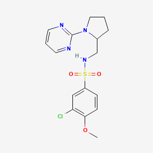 molecular formula C16H19ClN4O3S B2561652 3-chloro-4-methoxy-N-{[1-(pyrimidin-2-yl)pyrrolidin-2-yl]methyl}benzene-1-sulfonamide CAS No. 2097914-75-3