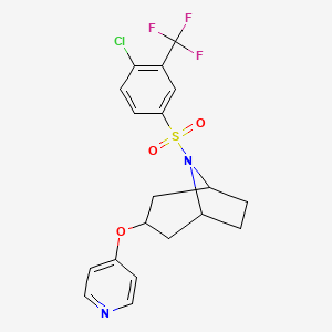 molecular formula C19H18ClF3N2O3S B2561654 (1R,5S)-8-((4-chloro-3-(trifluoromethyl)phenyl)sulfonyl)-3-(pyridin-4-yloxy)-8-azabicyclo[3.2.1]octane CAS No. 2108436-62-8