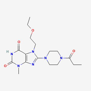 molecular formula C17H26N6O4 B2561659 7-(2-ethoxyethyl)-3-methyl-8-(4-propanoylpiperazin-1-yl)-2,3,6,7-tetrahydro-1H-purine-2,6-dione CAS No. 1363941-51-8