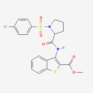 molecular formula C21H19ClN2O5S2 B2561660 Methyl 3-(1-((4-chlorophenyl)sulfonyl)pyrrolidine-2-carboxamido)benzo[b]thiophene-2-carboxylate CAS No. 1048646-38-3