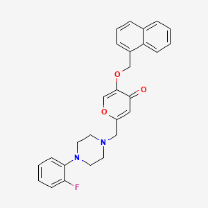 molecular formula C27H25FN2O3 B2561698 2-((4-(2-fluorophenyl)piperazin-1-yl)methyl)-5-(naphthalen-1-ylmethoxy)-4H-pyran-4-one CAS No. 898442-19-8