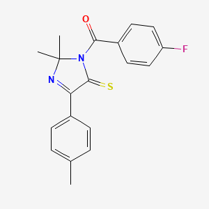 molecular formula C19H17FN2OS B2561700 (2,2-二甲基-5-硫代-4-(对甲苯基)-2,5-二氢-1H-咪唑-1-基)(4-氟苯基)甲酮 CAS No. 899909-72-9
