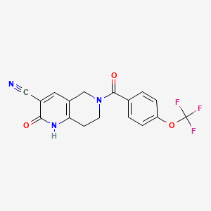 molecular formula C17H12F3N3O3 B2561703 2-Oxo-6-(4-(trifluoromethoxy)benzoyl)-1,2,5,6,7,8-hexahydro-1,6-naphthyridine-3-carbonitrile CAS No. 2034485-64-6