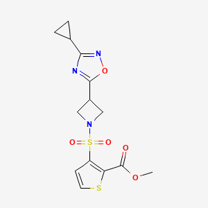 molecular formula C14H15N3O5S2 B2561706 Methyl 3-((3-(3-cyclopropyl-1,2,4-oxadiazol-5-yl)azetidin-1-yl)sulfonyl)thiophene-2-carboxylate CAS No. 1351597-47-1