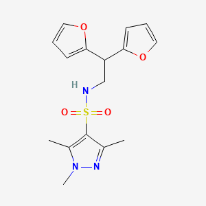 N-(2,2-di(furan-2-yl)ethyl)-1,3,5-trimethyl-1H-pyrazole-4-sulfonamide