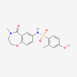 molecular formula C18H20N2O5S B2561714 4-methoxy-2-methyl-N-(4-methyl-5-oxo-2,3,4,5-tetrahydrobenzo[f][1,4]oxazepin-7-yl)benzenesulfonamide CAS No. 922007-26-9