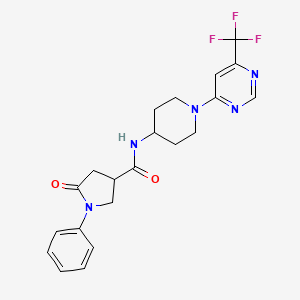 molecular formula C21H22F3N5O2 B2561717 5-oxo-1-phenyl-N-(1-(6-(trifluoromethyl)pyrimidin-4-yl)piperidin-4-yl)pyrrolidine-3-carboxamide CAS No. 2034347-75-4