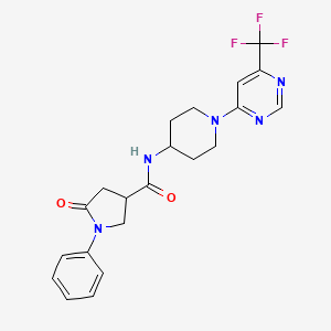 molecular formula C21H22F3N5O2 B2561717 5-氧代-1-苯基-N-(1-(6-(三氟甲基)嘧啶-4-基)哌啶-4-基)吡咯烷-3-甲酰胺 CAS No. 2034347-75-4