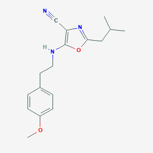 molecular formula C17H21N3O2 B256173 2-Isobutyl-5-{[2-(4-methoxyphenyl)ethyl]amino}-1,3-oxazole-4-carbonitrile 