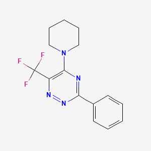 molecular formula C15H15F3N4 B2561732 3-Phenyl-5-piperidino-6-(trifluoromethyl)-1,2,4-triazine CAS No. 672950-83-3
