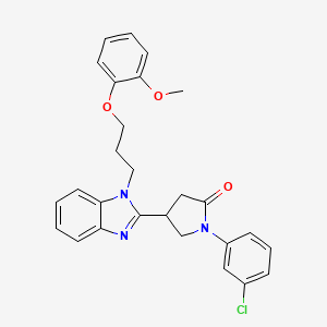 molecular formula C27H26ClN3O3 B2561733 1-(3-chlorophenyl)-4-{1-[3-(2-methoxyphenoxy)propyl]-1H-benzimidazol-2-yl}pyrrolidin-2-one CAS No. 883632-72-2