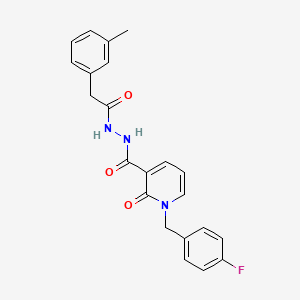 molecular formula C22H20FN3O3 B2561742 1-(4-fluorobenzyl)-2-oxo-N'-(2-(m-tolyl)acetyl)-1,2-dihydropyridine-3-carbohydrazide CAS No. 1105243-29-5