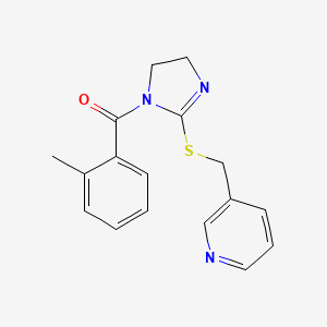 molecular formula C17H17N3OS B2561755 (2-Methylphenyl)-[2-(pyridin-3-ylmethylsulfanyl)-4,5-dihydroimidazol-1-yl]methanone CAS No. 851807-34-6