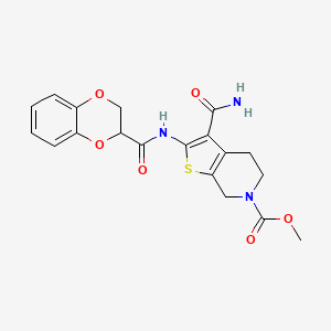 molecular formula C19H19N3O6S B2561756 methyl 3-carbamoyl-2-(2,3-dihydrobenzo[b][1,4]dioxine-2-carboxamido)-4,5-dihydrothieno[2,3-c]pyridine-6(7H)-carboxylate CAS No. 886953-42-0