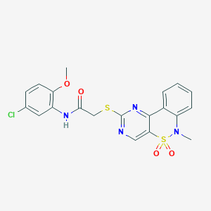 molecular formula C20H17ClN4O4S2 B2561758 N-(5-chloro-2-methoxyphenyl)-2-((6-methyl-5,5-dioxido-6H-benzo[c]pyrimido[4,5-e][1,2]thiazin-2-yl)thio)acetamide CAS No. 895103-17-0