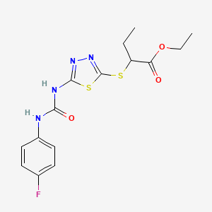 molecular formula C15H17FN4O3S2 B2561768 Ethyl 2-((5-(3-(4-fluorophenyl)ureido)-1,3,4-thiadiazol-2-yl)thio)butanoate CAS No. 886937-32-2