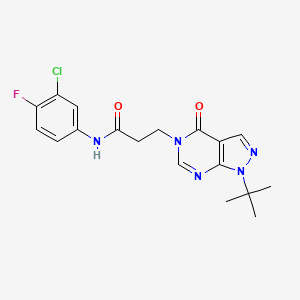 molecular formula C18H19ClFN5O2 B2561777 3-(1-(叔丁基)-4-氧代-1H-吡唑并[3,4-d]嘧啶-5(4H)-基)-N-(3-氯-4-氟苯基)丙酰胺 CAS No. 946259-59-2