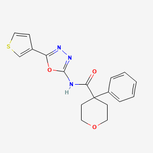 molecular formula C18H17N3O3S B2561786 4-phenyl-N-(5-(thiophen-3-yl)-1,3,4-oxadiazol-2-yl)tetrahydro-2H-pyran-4-carboxamide CAS No. 1257550-32-5
