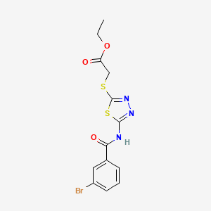 molecular formula C13H12BrN3O3S2 B2561797 Ethyl 2-((5-(3-bromobenzamido)-1,3,4-thiadiazol-2-yl)thio)acetate CAS No. 392317-81-6