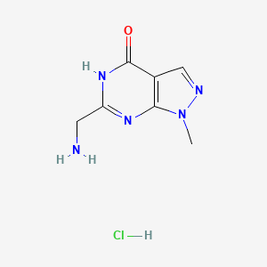 molecular formula C7H10ClN5O B2561820 6-(Aminomethyl)-1-methyl-1,5-dihydro-4H-pyrazolo[3,4-d]pyrimidin-4-one hydrochloride CAS No. 1392272-28-4