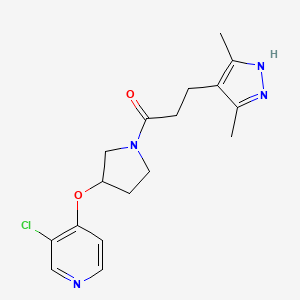 molecular formula C17H21ClN4O2 B2561825 1-(3-((3-chloropyridin-4-yl)oxy)pyrrolidin-1-yl)-3-(3,5-dimethyl-1H-pyrazol-4-yl)propan-1-one CAS No. 2034201-66-4