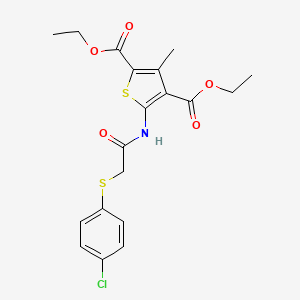 molecular formula C19H20ClNO5S2 B2561836 Diethyl 5-(2-((4-chlorophenyl)thio)acetamido)-3-methylthiophene-2,4-dicarboxylate CAS No. 403843-91-4