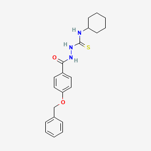 molecular formula C21H25N3O2S B2561837 N-(((Cyclohexylamino)thioxomethyl)amino)(4-(phenylmethoxy)phenyl)formamide CAS No. 1023174-55-1