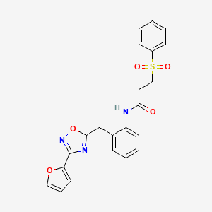 molecular formula C22H19N3O5S B2561852 N-(2-((3-(furan-2-yl)-1,2,4-oxadiazol-5-yl)methyl)phenyl)-3-(phenylsulfonyl)propanamide CAS No. 1797139-50-4