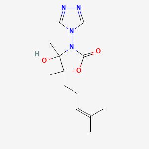 molecular formula C13H20N4O3 B2561853 4,5-Dimethyl-4-hydroxy-5-(4-methylpent-3-en-1-yl)-3-(4H-1,2,4-triazol-4-yl)-1,3-oxazolidin-2-one CAS No. 312508-78-4