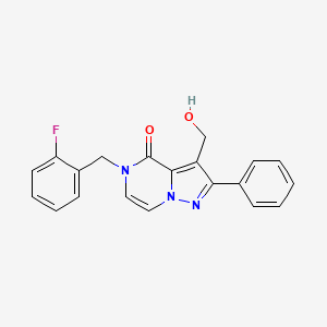 molecular formula C20H16FN3O2 B2561881 5-(2-fluorobenzyl)-3-(hydroxymethyl)-2-phenylpyrazolo[1,5-a]pyrazin-4(5H)-one CAS No. 1775346-19-4