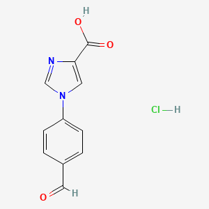 molecular formula C11H9ClN2O3 B2561883 1-(4-Formylphenyl)imidazole-4-carboxylic acid;hydrochloride CAS No. 2243515-01-5