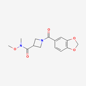 molecular formula C14H16N2O5 B2561892 1-(苯并[d][1,3]二氧杂环-5-羰基)-N-甲氧基-N-甲基氮杂环丁烷-3-甲酰胺 CAS No. 1396886-03-5