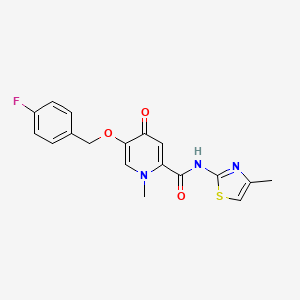 molecular formula C18H16FN3O3S B2561897 5-((4-fluorobenzyl)oxy)-1-methyl-N-(4-methylthiazol-2-yl)-4-oxo-1,4-dihydropyridine-2-carboxamide CAS No. 1021223-10-8
