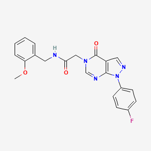 molecular formula C21H18FN5O3 B2561903 5-(2-{[(2-メトキシフェニル)メチル]アミノ}アセチル)-1-(4-フルオロフェニル)ピラゾロ[3,4-d]ピリミジン-4(1H)-オン CAS No. 1261002-74-7